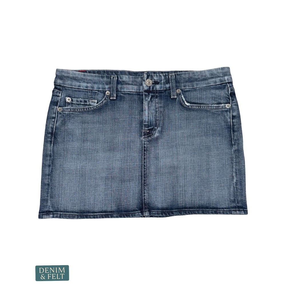 7 For All Mankind A Pocket Denim‎ Mini Skirt Crystal Embroidered Blue 28